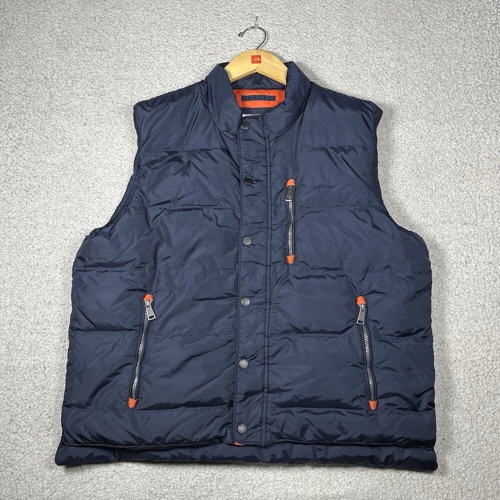 Orvis Vest Mens XL Blue Puffer Goose Down Zip Hunting Outdoor Jacket Winter
